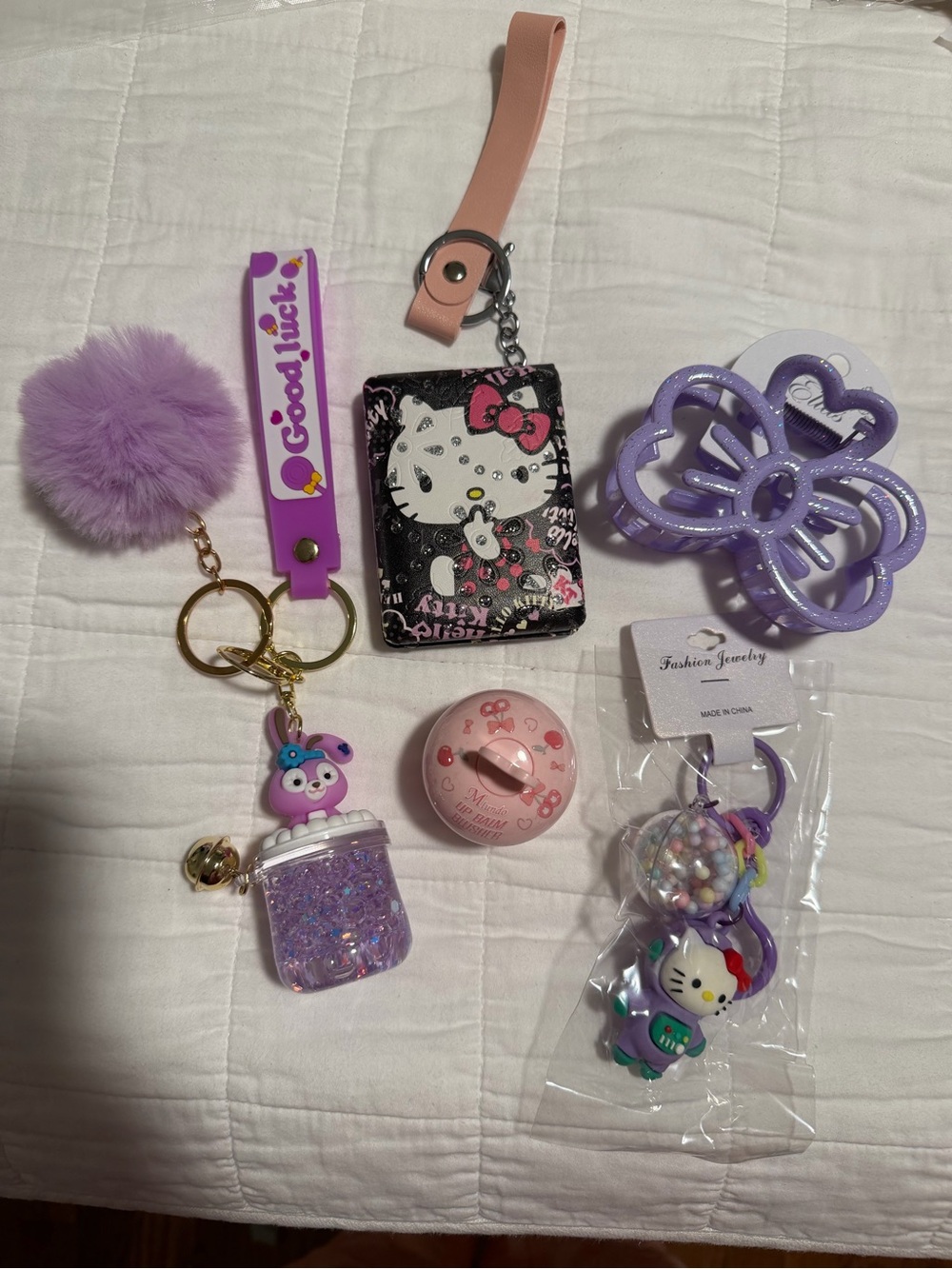 Hello Kitty Pink and Purple Keychain & Charm Set